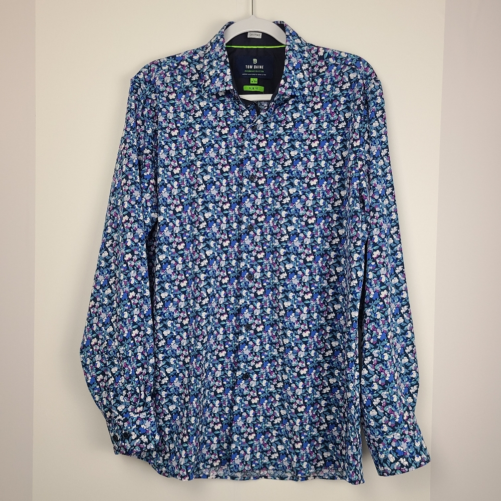 Tom Baine performance Collection  slim fit button-down shirt, Sz L (PTP 22.5")